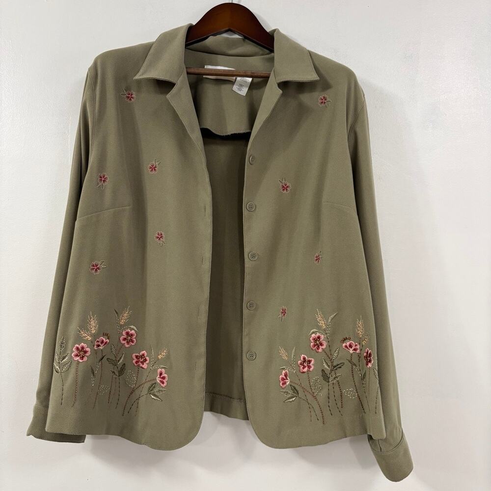 Alfred Dunner Womens 18W Sage Floral Embroidered Beaded Jacket Cottagecore
